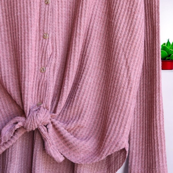 Dusty Rose Waffle Weave Front Knot Top - Picture 11 of 16